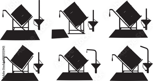 Black and white solar panel illustrations with various angles