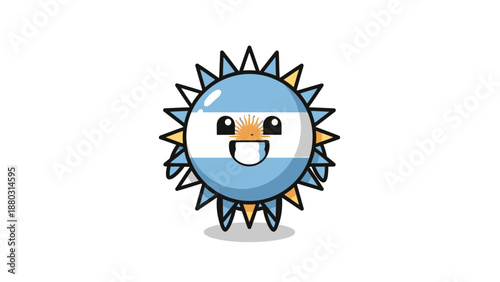 Smiling cartoon sun with Argentine flag design on face