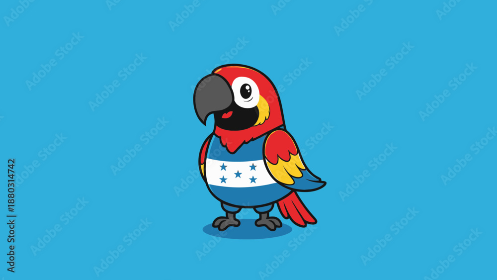 Naklejka premium Vibrant cartoon parrot with Honduran flag design standing alone