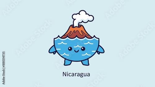 Cute cartoon Nicaragua volcano character with smiling face