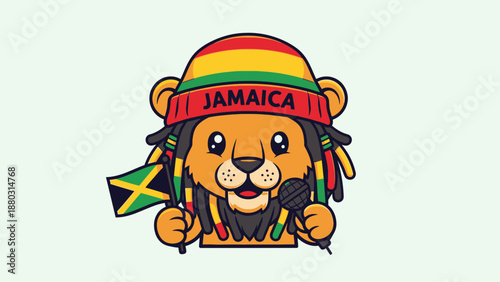 Vibrant Jamaican bear character with dreadlocks singing into a microphone