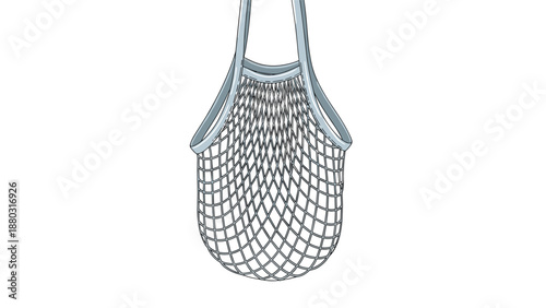 Minimalist line art illustration of an empty reusable mesh string bag, promoting a zero waste and eco-friendly lifestyle concept.