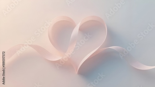 Pastel pink ribbon heart on a pale pink and sky blue gradient background