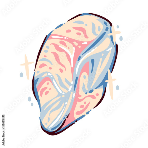 Opal gemstone with abstract color veins and shimmering texture, natural mineral stone, decorative jewel element, hand drawn cartoon vector illustration.