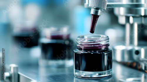 Wallpaper Mural Automatic machine filling white cream into rows of dark glass cosmetic jars  Torontodigital.ca