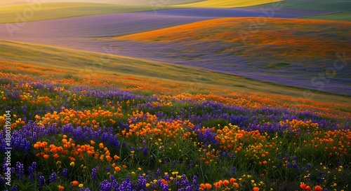 Golden Hour Bloom: Floral Fields at Dusk
