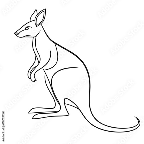 Kangaroo Line Art Vector Illustration, Minimalist Australian Animal Silhouette for Coloring or Logo.