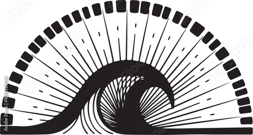 Black and white abstract wave design with fan shape