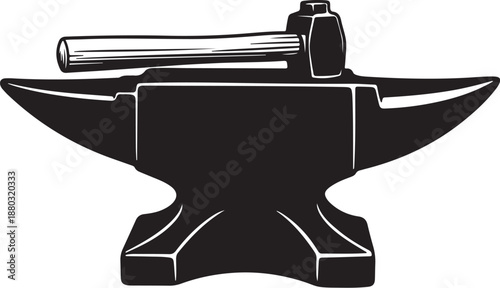 Blacksmith anvil with hammer on top isolated on white