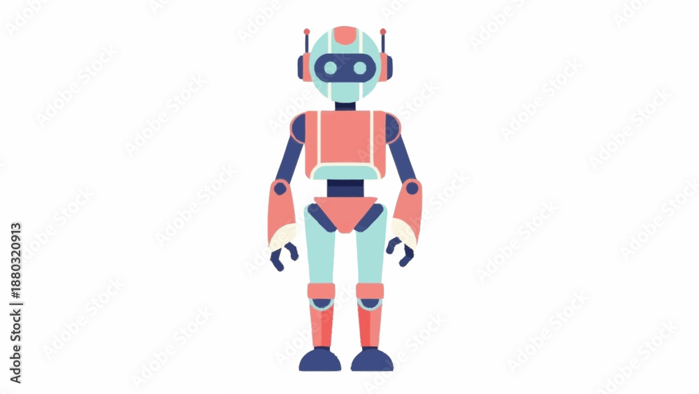 Obraz premium A modern flat design humanoid robot standing upright with a teal and coral color scheme.