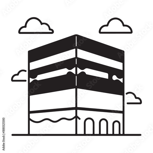 Holy Kaaba in Mecca Saudi Arabia Islamic Pilgrimage Site Line Art Icon