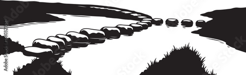 Black and white illustration of cars on a winding road