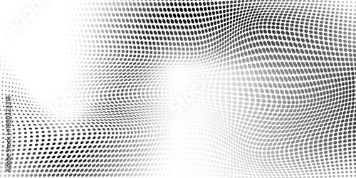 Abstract simple black dots on white printed background. Distorted dots comic. Pop arts sporty style. Mesh featuring dots effect. Vector illustration