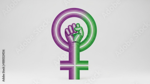 Feminist symbol with raised fist in purple and green gradient