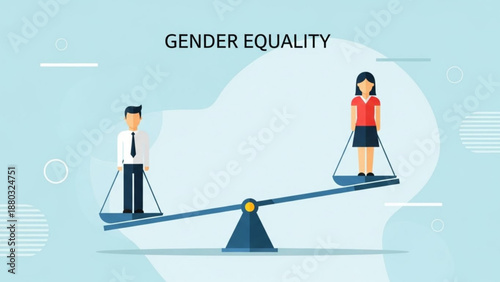 Man and woman on seesaw for gender equality concept