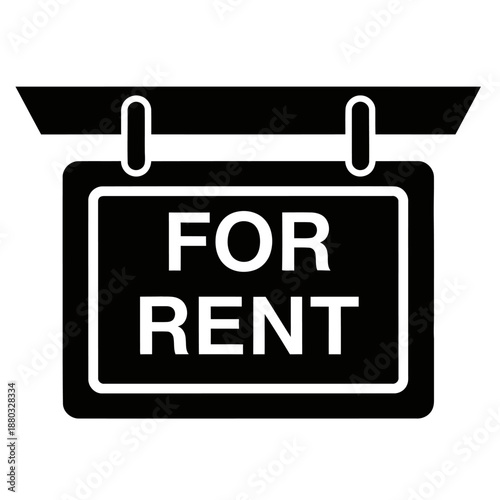 Minimal Black and White For Rent Sign Icon for Real Estate and Property Leasing