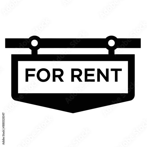 Minimal Black and White For Rent Sign Icon for Real Estate and Property Leasing