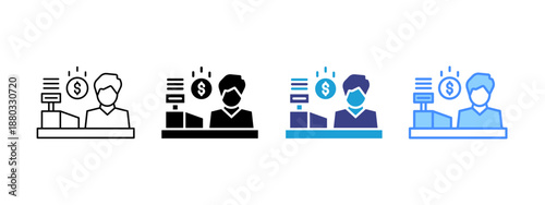 Cashier  icon set multiple style collection
