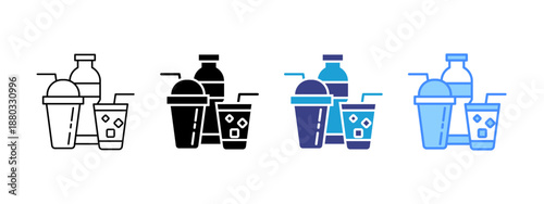 Beverage icon set multiple style collection