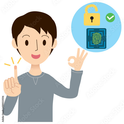 指紋認証でロック解除する男性