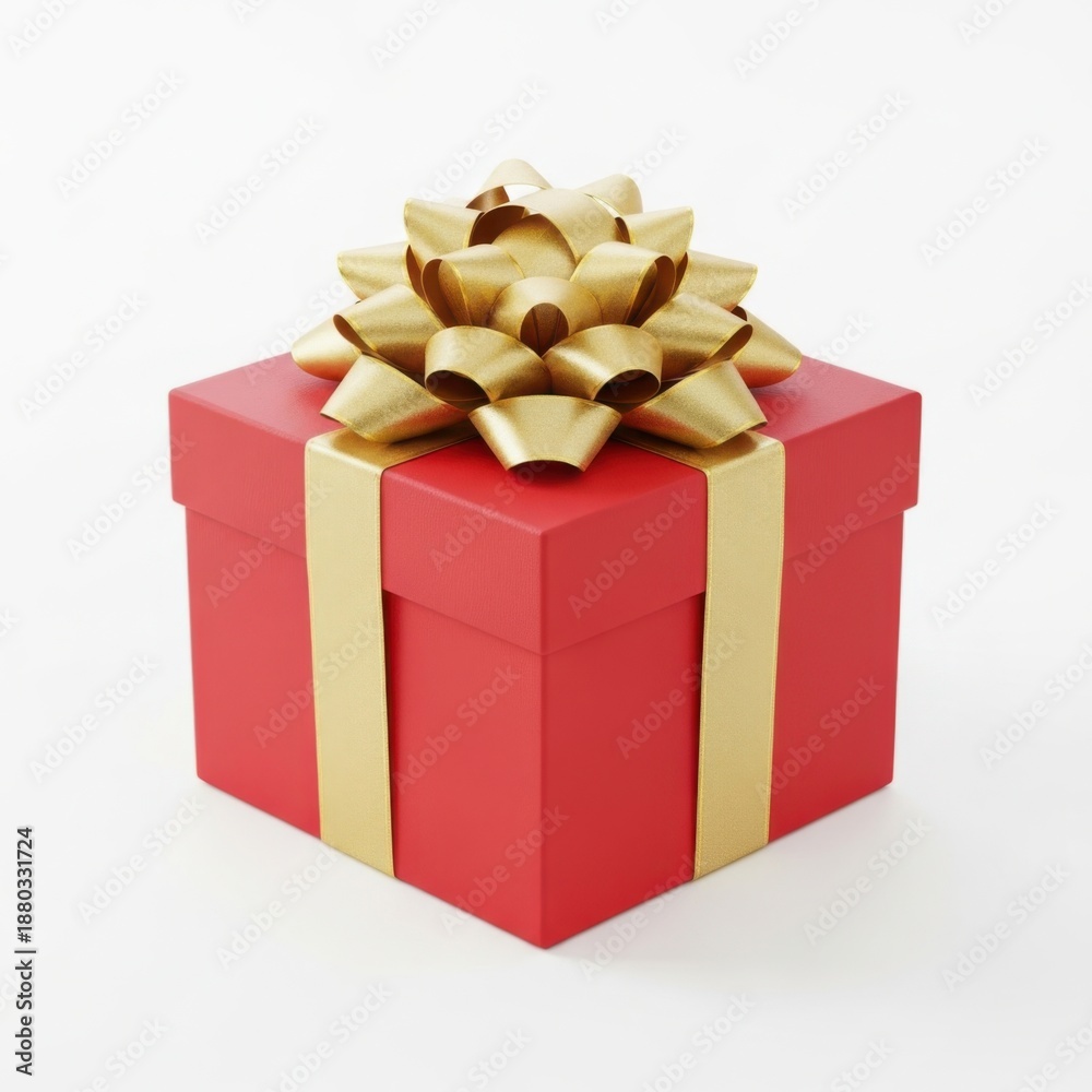 Obraz premium Elegant red gift box with golden ribbon and bow