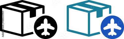 段ボール箱の航空配送アイコン（Air Shipping Package Box Icon）
