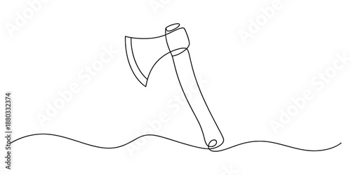 Single continuous line art drawing of a classic woodcutting axe Vector, illustration