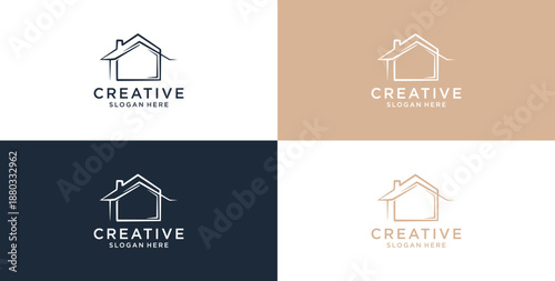 Minimalist House Logo Design with Line Style. Simple Real Estate Business Logo
