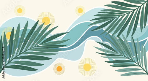 Tropical Palm Leaves Overlapping with Sunlit Silhouette and Abstract Nature Scene