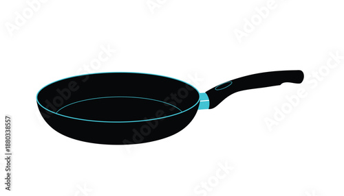 Black Frying Pan with Blue Accent in Modern Minimalist Design with Soft Studio Lighting for Kitchenware Advertising