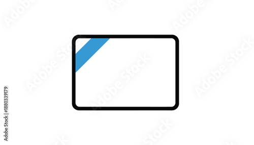 Blank rectangular frame with blue corner accent in modern minimalist style with soft natural lighting for user interface design