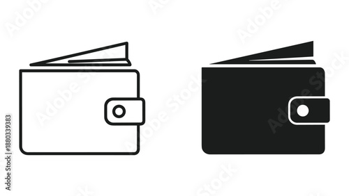 Simple black and white wallet icon set