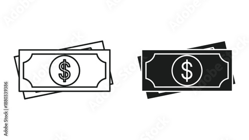 Dollar bill icon set in different style