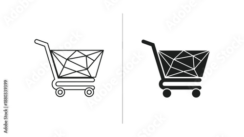 Shopping cart icon set with geometric pattern