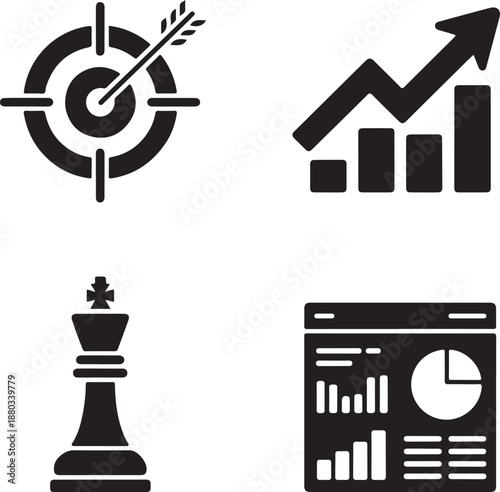 Business goal growth strategy and analytics dashboard icon set