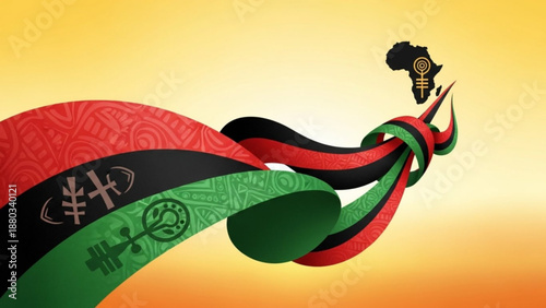 African ribbon symbol with continent and traditional patterns