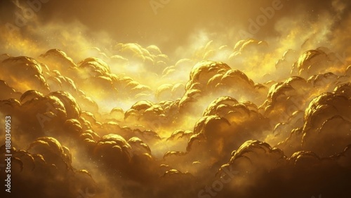 Dramatic golden sunrise over misty mountain peaks landscape