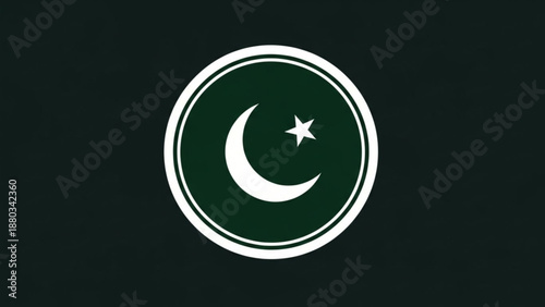 Pakistan Flag Icon with Crescent Moon and Star on Dark Green Background