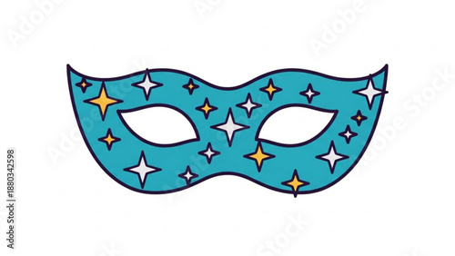 Teal Masquerade Mask with Stars Isolated on White Background