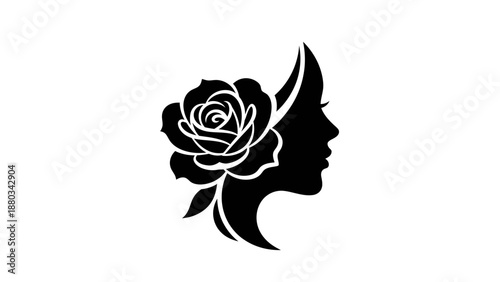 Elegant womans profile with a beautiful rose silhouette.