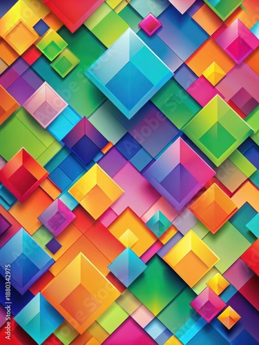 Vibrant geometric irregular square background with multiple shapes and colors