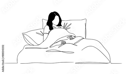 Continuous line drawing of woman sleeping on pillow vector lifestyle illustration