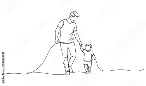 One line father playing with child vector illustration for family and parenting