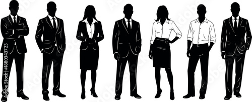 Professional Business Team Silhouettes in Formal Corporate Attire Standing Confidently for Leadership Success Concept and Diverse Workforce Office Career Vector