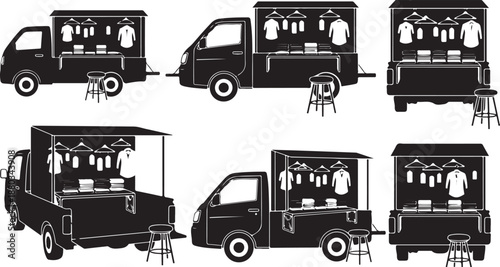 Food truck illustrations in various positions and angles shown