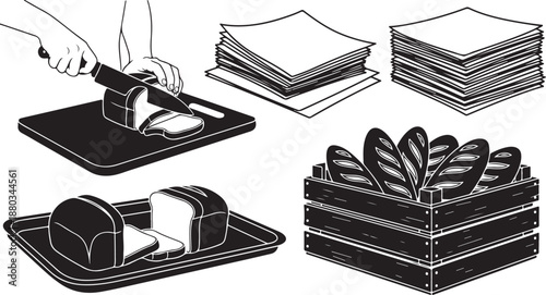 Cutting and stacking paper with a knife and trays