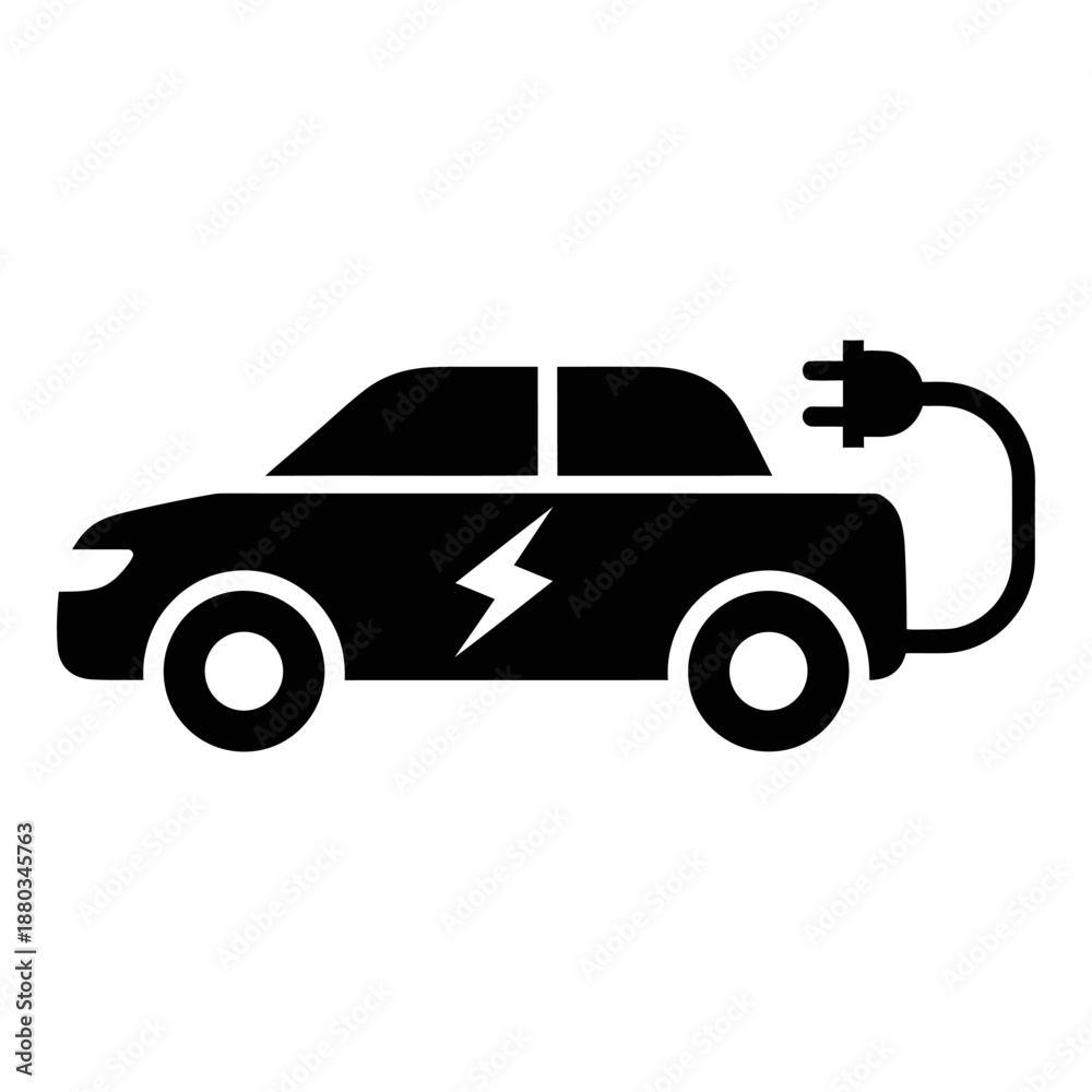Fototapeta premium Electric Car Charging Station Icon Black and White Vector for EV and Sustainable Transportation Concept