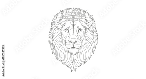 Intricate Line Art of a Regal Lion Wearing a Crown for Elegant Wildlife Illustration