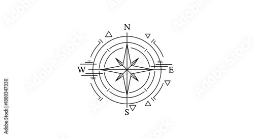 Minimalist Compass Rose Illustration Showing directions with detailed design elements