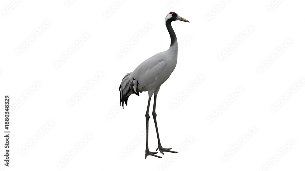Obraz premium Majestic Red-Crowned Crane (Grus japonensis) Isolated on Pure White Background - Stunning High-Resolution Wildlife Cutout of an Elegant Asian Bird, Symbolizing Longevity and Luck